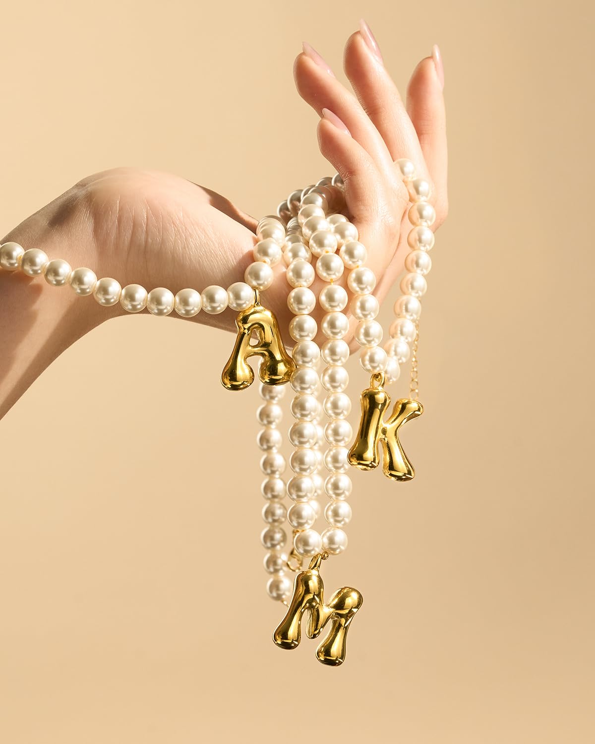 DoDoBeads Pearl Initial Necklace, 18K Gold Plated Stainless Steel Balloon Letter Pendant G, Non-Tarnish Waterproof Chunky Monogram Jewelry Gifts for Women Teens