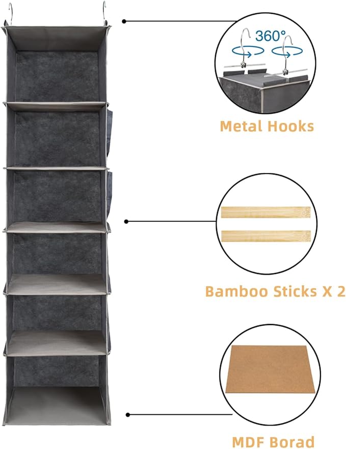 2 Packs Hanging Closet Organizer, 6-Shelf Closet Organizers and Storage
