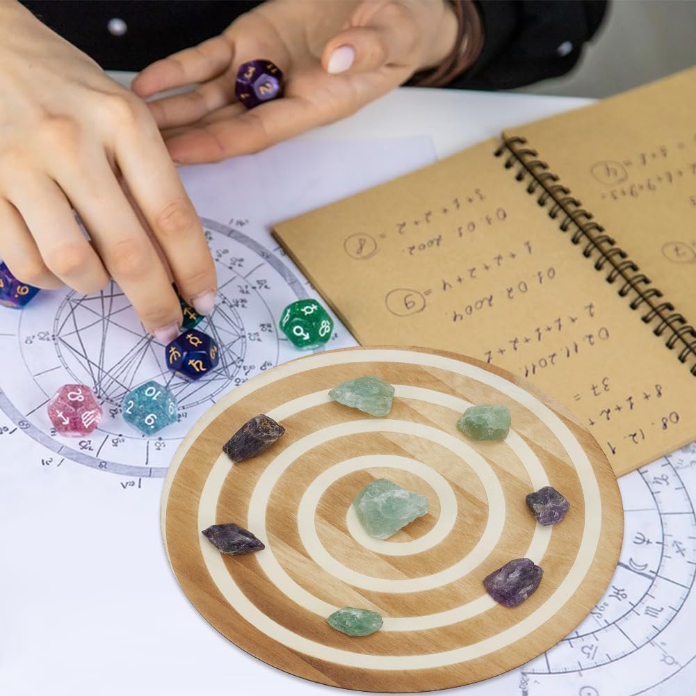 INFUNLY 2pcs Wooden Crystal Grid Board Spiral Geometry Energy Grids Board for Healing 9.8 inches Seed of Life Antler Chakra Grid Plate for Altar Yoga Meditation Witchcraft Reiki Ritual Decor