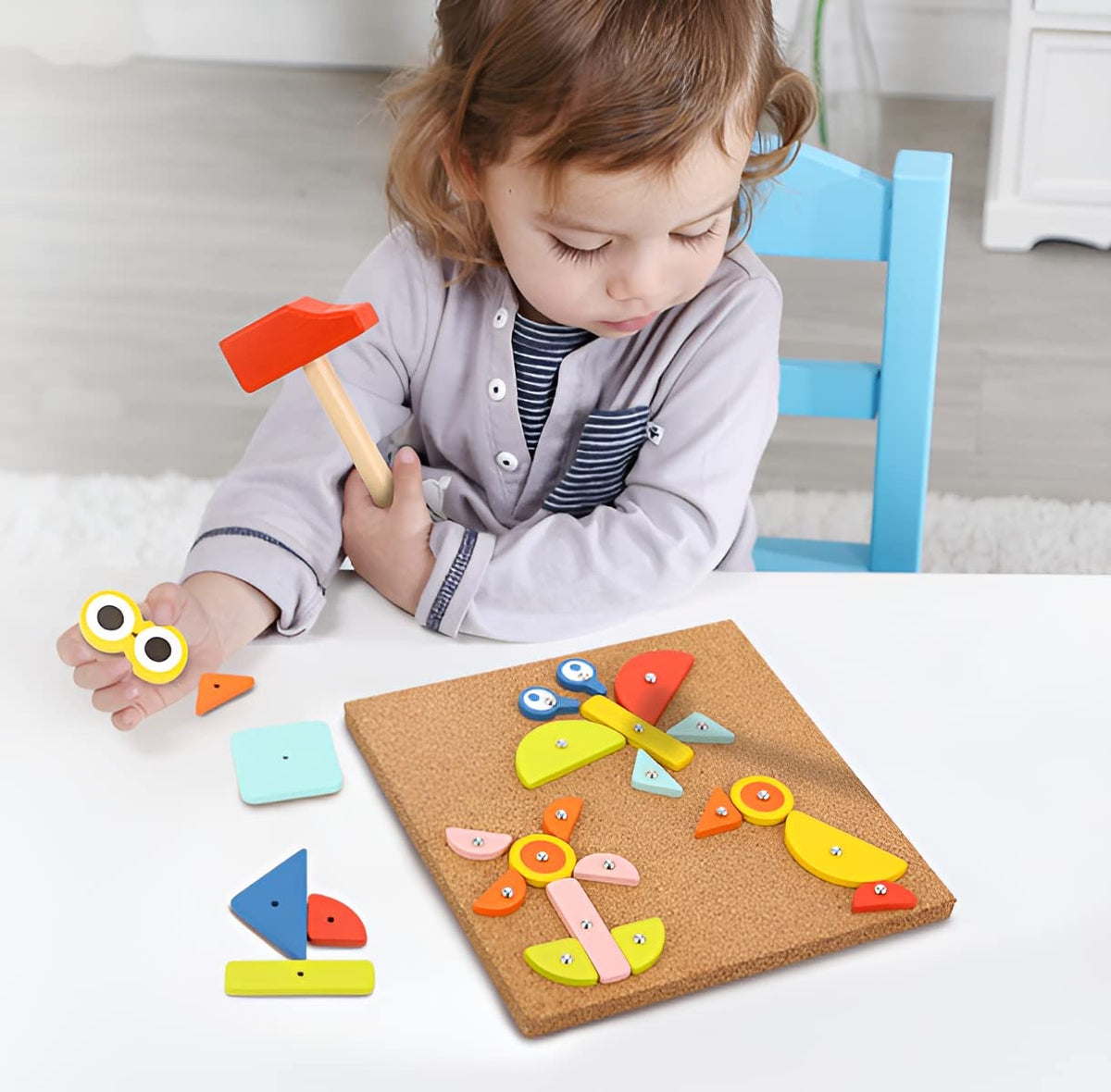 TOOKYLAND Wooden Tap Nailing Game - 82pcs Hammer and Nails Pounding Toy, Ages 4+