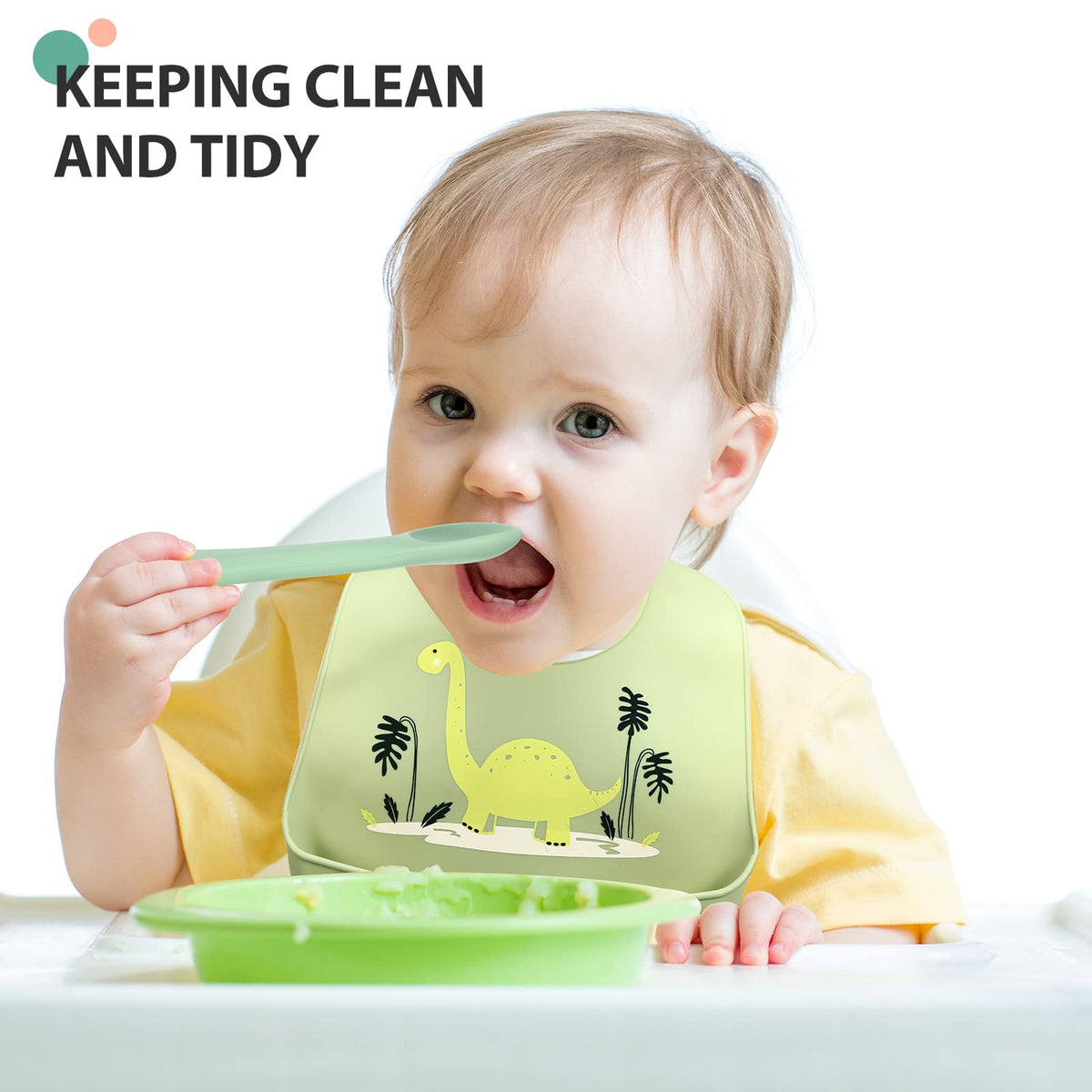 Zhanmai 3 Pack Silicone Bibs for Babies with Spoon Fork Adjustable Waterproof Rubber Feeding Bibs for Toddlers Boys Girls Kids Gifts(Vivid Style)