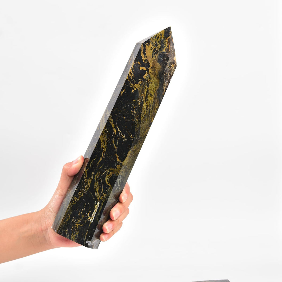 JIC Gem Extra Large 6 Faceted Pietersite Healing Crystal Obelisk Tower Points Quartz Crystals Tower Wand Decor Reiki Chakra Meditation 3.5-4.0 Lbs