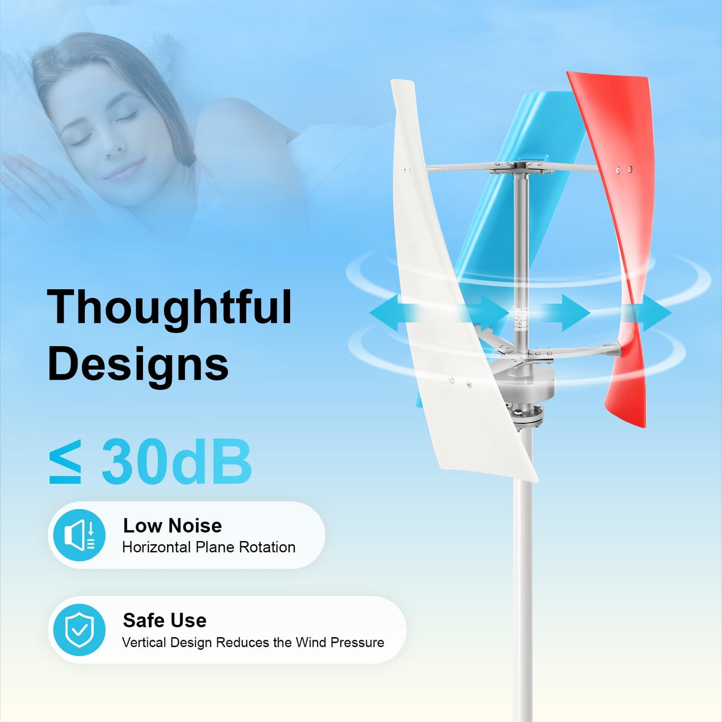 Lemoeyes Wind Turbine Generator 400W 24V Helix Vertical Axis Wind Power Generator 3 Blades Home Windmill Kit for Hybrid Wind Solar System 1.3m/s Start Wind Speed