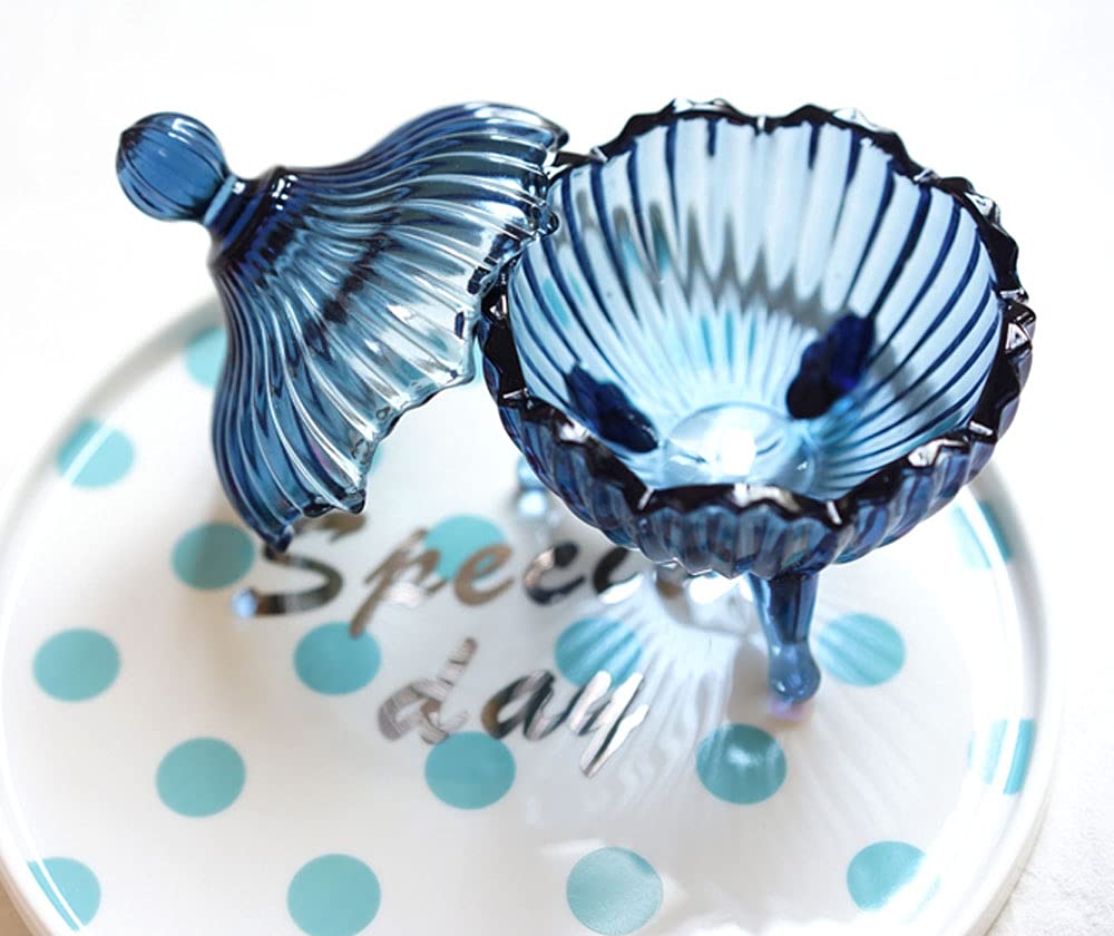 RockTrend Retro Crystal Blue Glass Candy Jar with Lid Food Storage Jar Sugar Bowl Decorative Jar