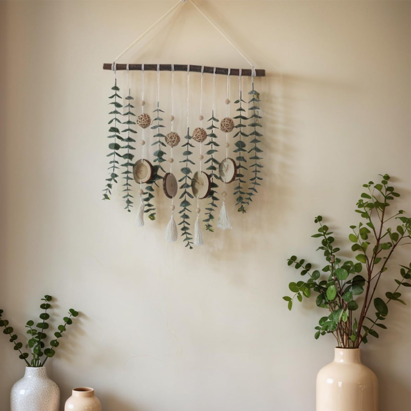 NLHH 21’’ Eucalyptus Wall Hanging Decor Artificial Eucalyptus Plant Fake Greenery Leaves Boho Wall Decor with Wooden Stick for Bedroom Bathroom Kitchen Rustic Farmhouse Home Living Room Decoration