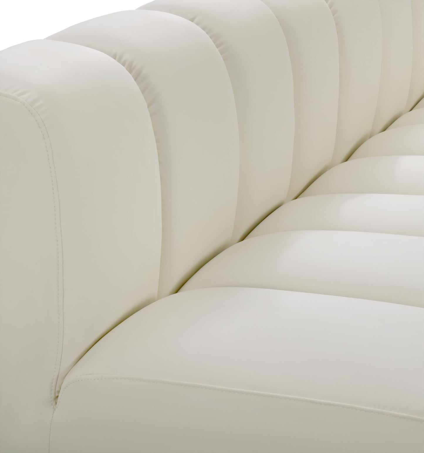 Meridian Furniture 101Cream-S6A Arc Collection Modern | Contemporary Modular Sofa with Soft Cream Vegan Leather, Deep Channel Tufting, Modular Design, 145" W x 53" D x 30" H, Cream