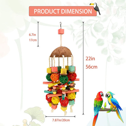 MQUPIN Large Parrot Toys 22 Inch Chewing Parrot Toy Upgraded,Parakeet Cage Bite Toys,Hanging Multicolored Natural Wooden Quaker Parrot Toys African Grey for Large Parrot (Colourful)