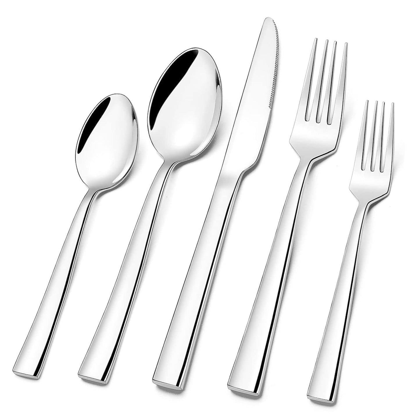Silverware Set for 8, CXJY 40-Piece Stainless Steel Flatware Cutlery Set, Square Edge Kitchen Utensil Include Knives/Forks/Spoons, Tableware for Home/Hotel, Mirror Polished Dishwasher Safe