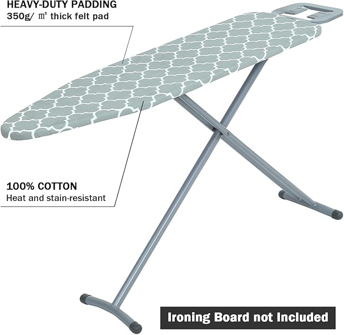 Ironing Board Cover and Pad Standard Size 15" x 54", 3 Pairs of Hook and Loop