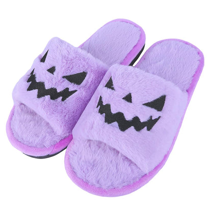 TITTOK Spooky Slides Halloween Slippers Jack O Lantern Pumpkin Soft Plush Cozy Open Toe Indoor Outdoor Fuzzy Slippers Gifts For Girls Women Girlfriend Men