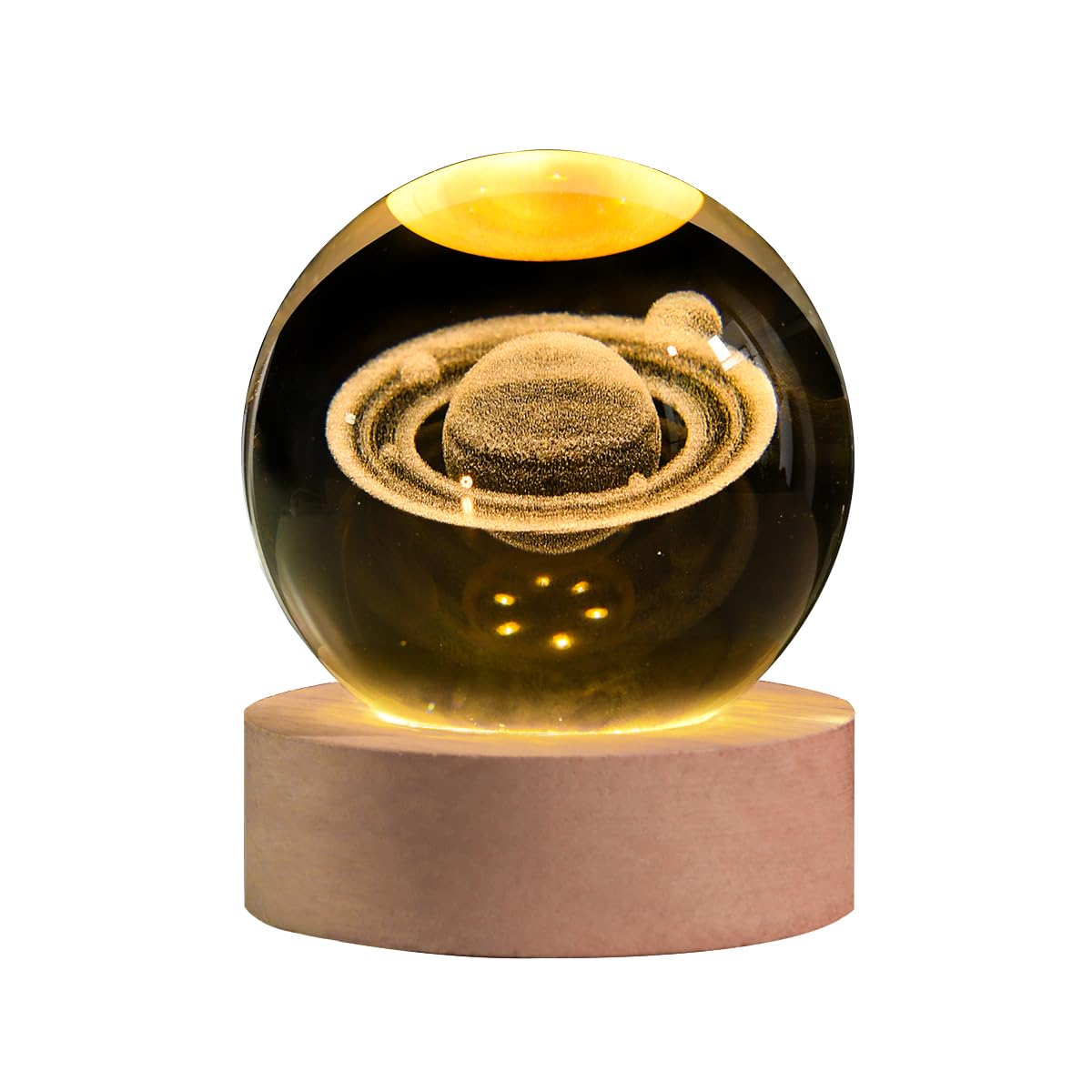 AOFEGRLT 3D Saturn Crystal Ball with LED Stand, 60mm Glass Sphere Decorative Balls, Space Planet Galaxy Lamp Night Light Gifts for Women Kids