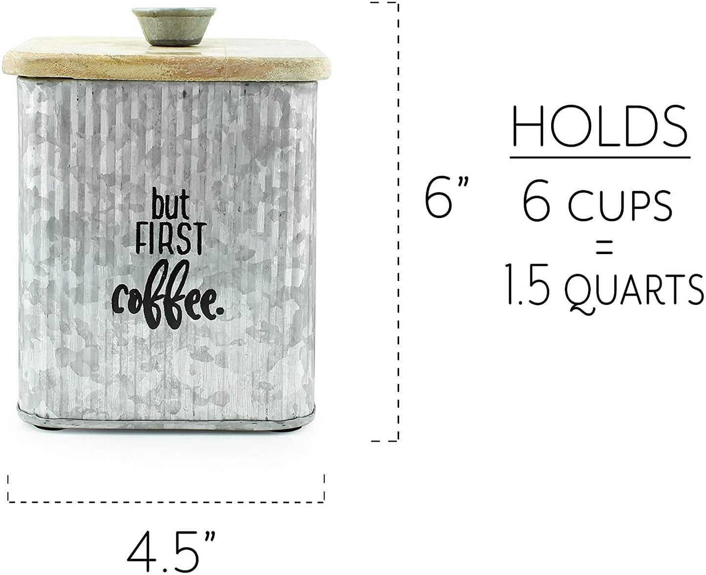 AuldHome Design Farmhouse Galvanized Canisters (Set of 3); Storage Containers for Coffee, Tea and Sugar in Galvanized Iron and Wood Design