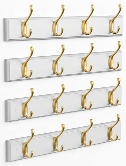 Forbena Gold Coat Rack Wall Mount, Decorative Coat Hooks for Wall, Heavy Duty Coat Hanger Key Holder for Hanging Hats, Coats, Purses, Bags Bathroom, Teen Grils Room (White and Gold, 4 x 4 Hook)