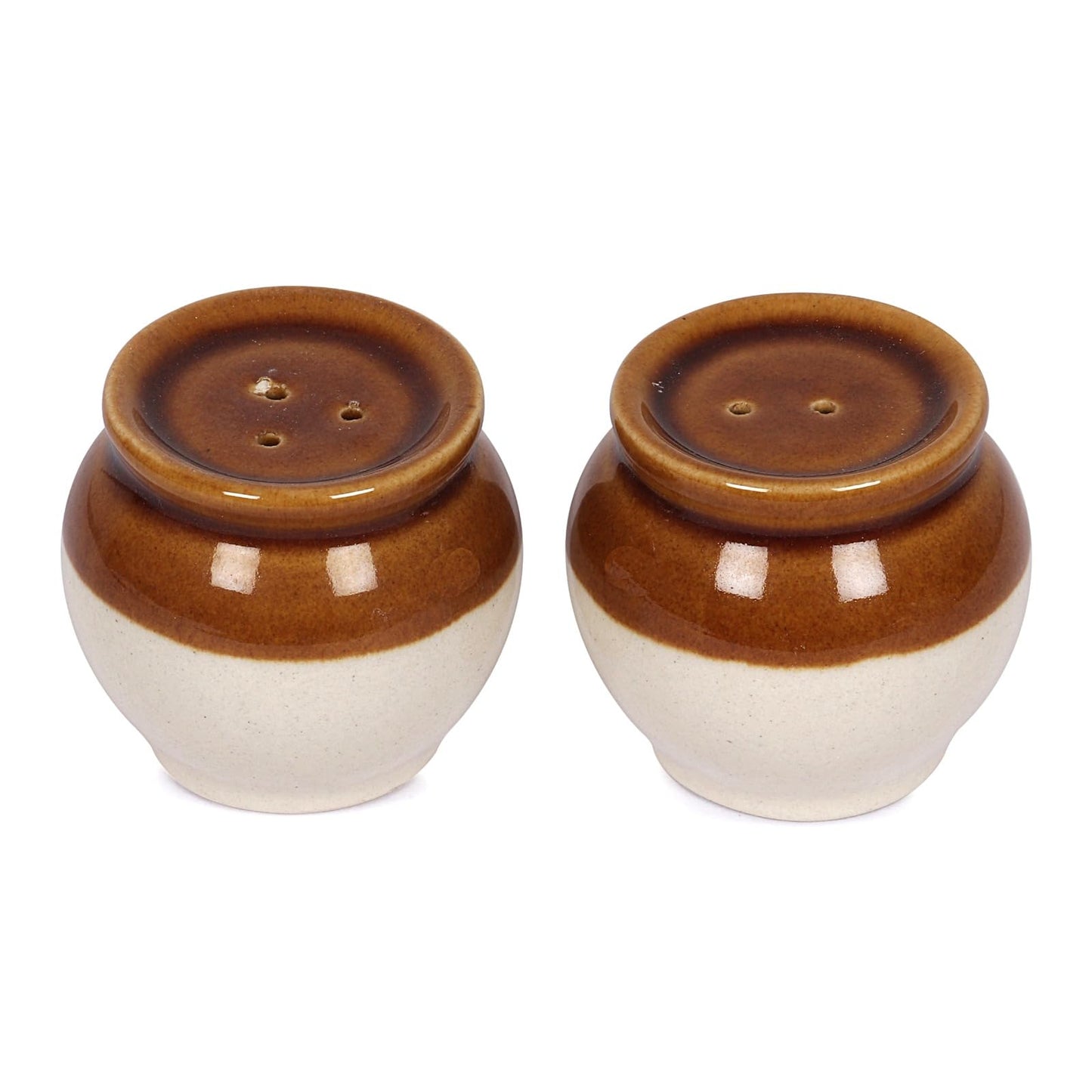 Ceramic Salt and Pepper Shaker and Dispenser with Perfect Holes, Suitable for Home, Cafe, Dining Table, Kitchen Set of 2,Matka design