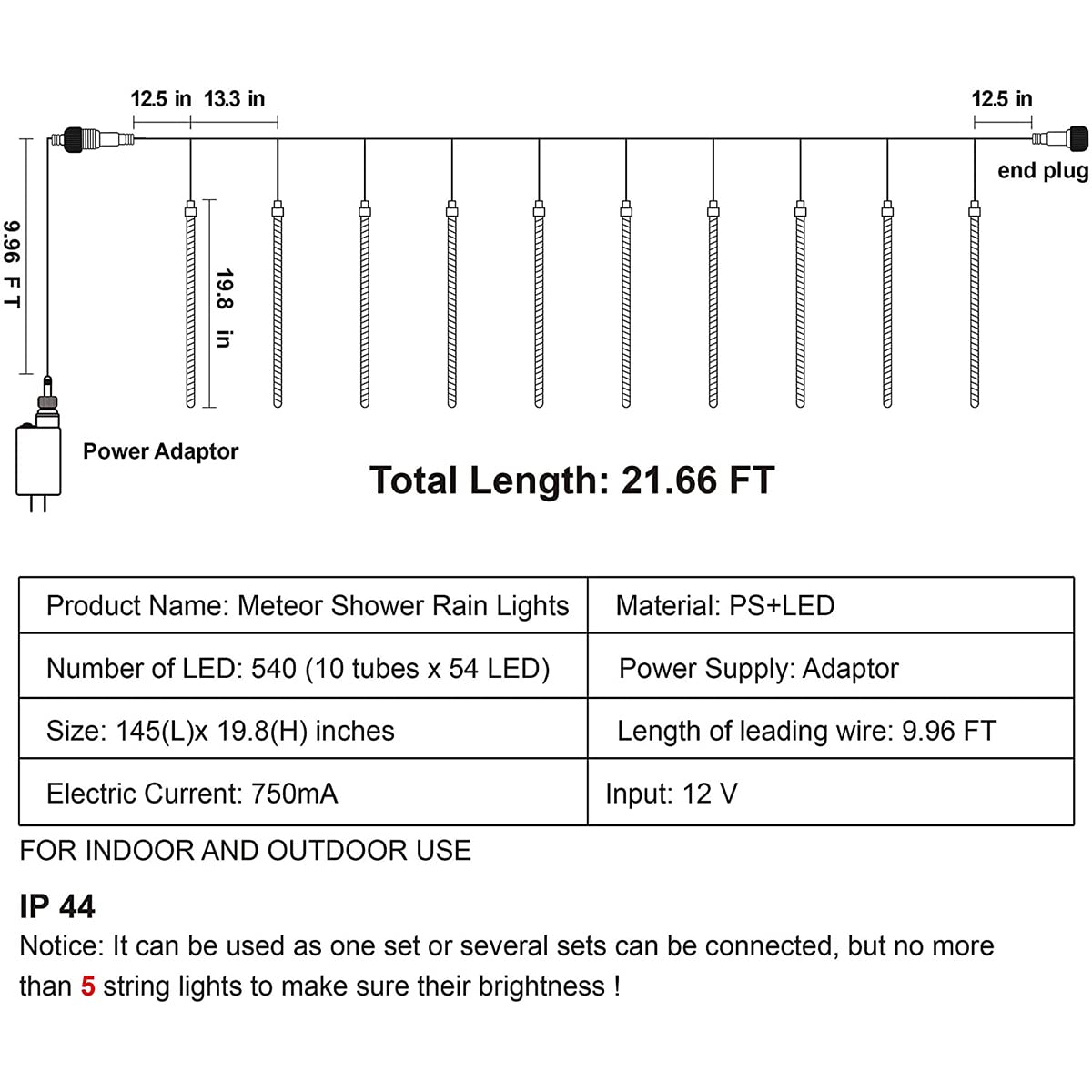 Joiedomi 2 Pack 540 LED Christmas Meteor Shower Rain Lights, 19.8 Inch 10 Tubes Blue Outdoor Raindrop Lights, Waterproof for Holiday Party Home Patio Decoration