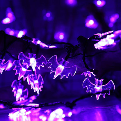 RECESKY 70 LED Bat String Lights - 22.6ft Purple Halloween String Light with Auto Timer, Extendable, 8 Modes – Waterproof Spooky Lighting for Outdoor Garden Holiday House Halloween Party Decorations