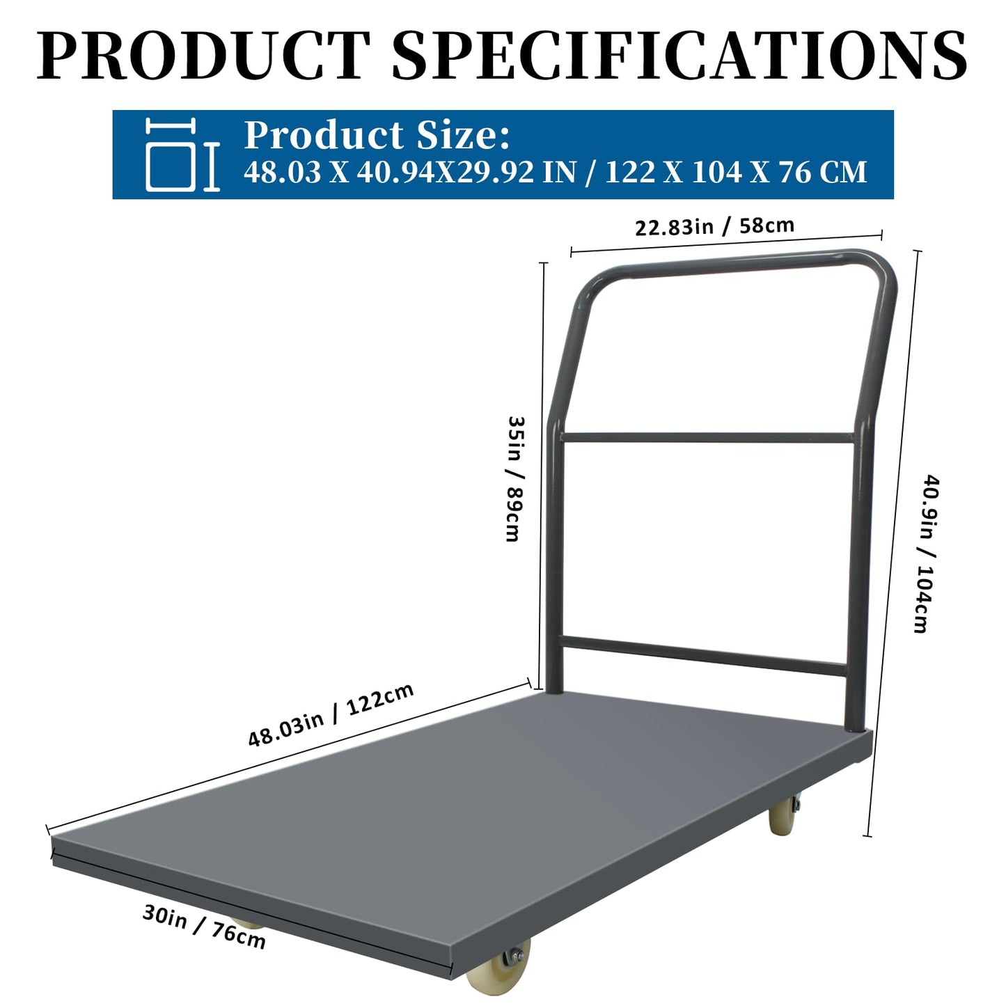 Heavy Duty Platform Truck Moving Flatbed Cart, Steel Flatbed Cart for Luggage Moving, Shopping, 48"x30"Push Dolly, 2000 LBS Dolly Cart Flatform with Wheels and Handle (48"x30")