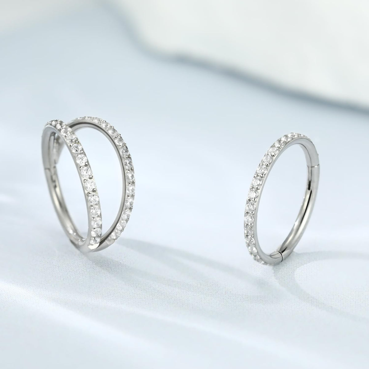 Double Hoop Conch Piercing Jewelry Septum Ring Silver Septum Jewelry Seamless 18 Gauge Nose Ring Hoop 18g Cartilage Earring with CZ Lip Rings 8mm Nose Hoop Surgical Steel Helix Earrings