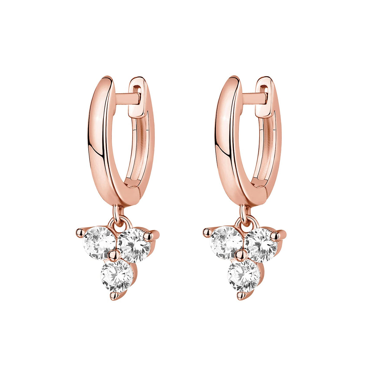 PAVOI 14K Rose Gold Plated 925 Sterling Silver Post Dangle Huggie Hoop Earrings For Women - Trendy Cubic Zirconia Cluster Hoop Earrings - Small Hinged Huggies