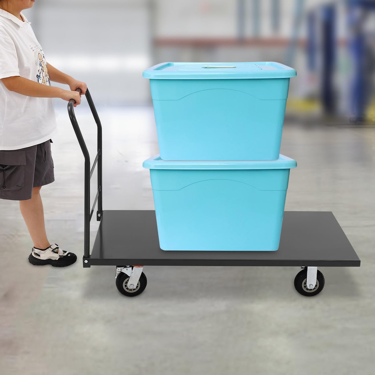 24 x 49in Industrial Flat Dolly Cart, 20000lbs Capacity Heavy Duty Cart, Flatbed Hand Truck, Metal Platform Cart with Casters, Folding Hand, Slope Pads (Without Slope Pads)