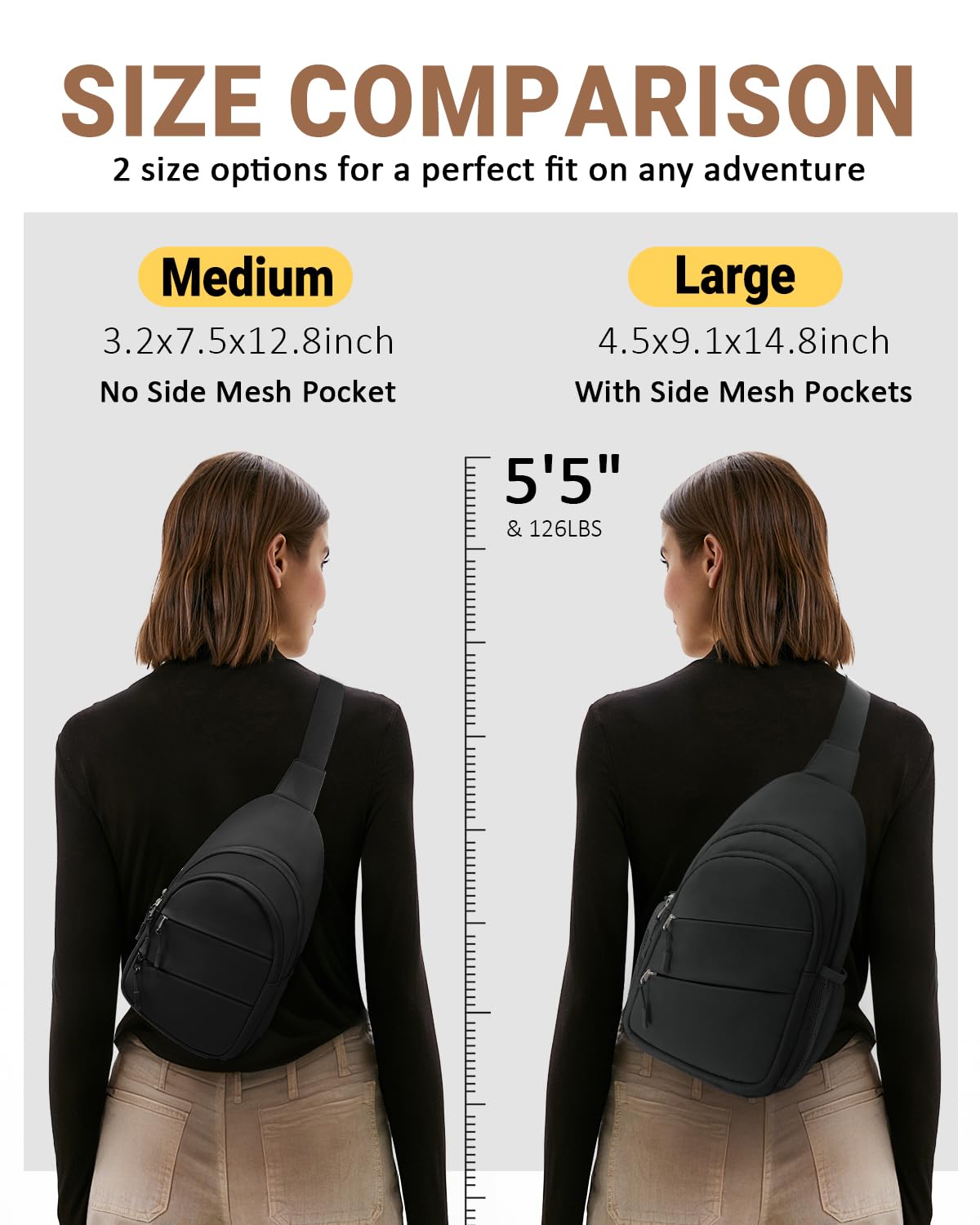 Tuwubi Crossbody Bags for Women, Sling Bag for Men, Small Hiking Backpack Anti Theft Lightweight for Outdoors Travel (M, Black)