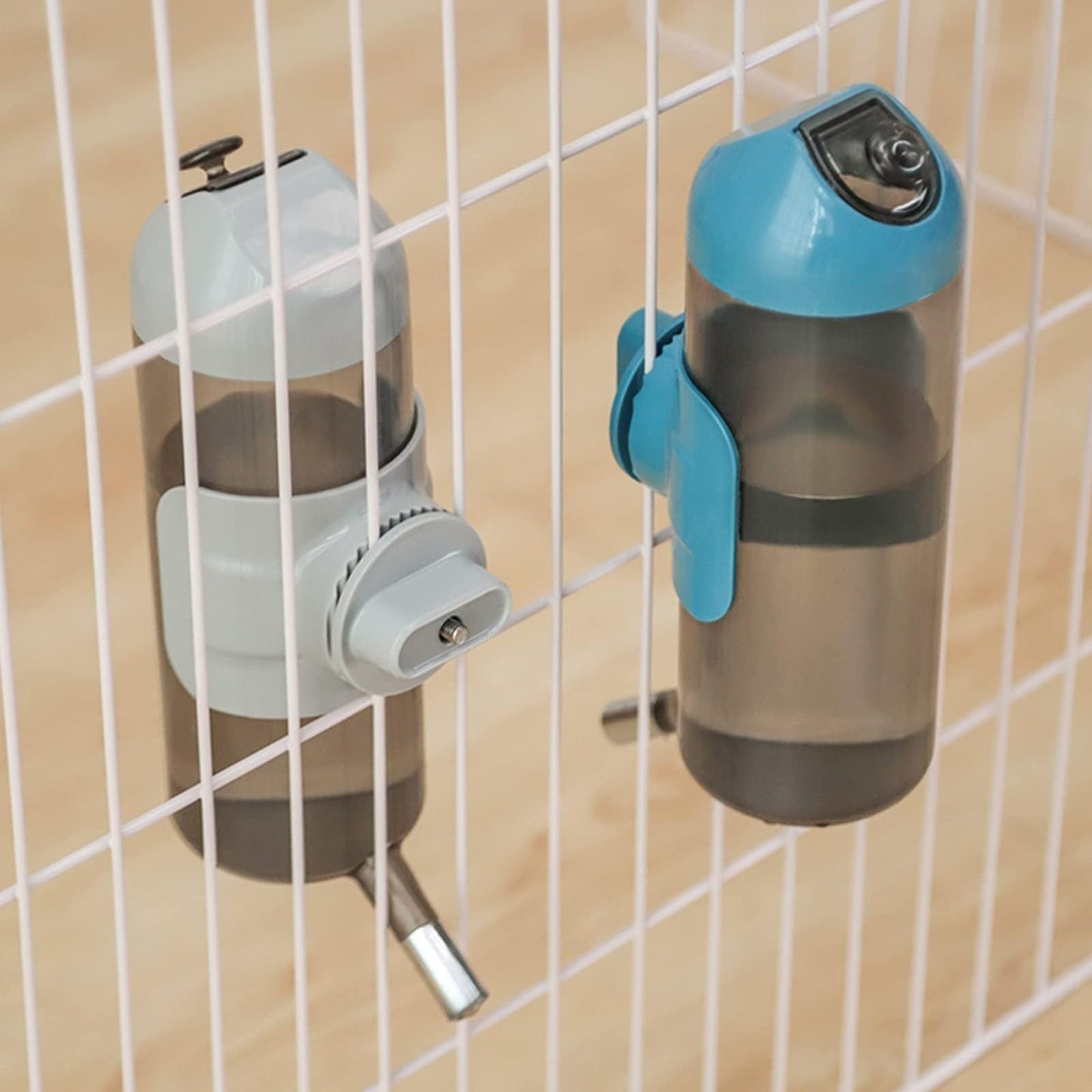 Pet Water Bottle [Grey, 500ml/18oz] Hanging Dog Water Dispenser Kennel Drinker Kettle Feeder BPA Free Cage Crate Hutch Puppy Cat Rabbit