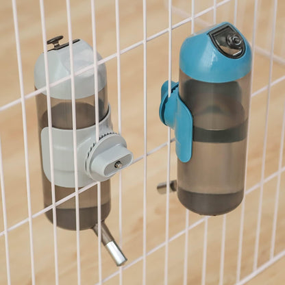 Pet Water Bottle [Grey, 500ml/18oz] Hanging Dog Water Dispenser Kennel Drinker Kettle Feeder BPA Free Cage Crate Hutch Puppy Cat Rabbit