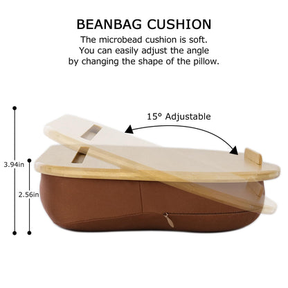 SUMISKY Bamboo Lap Desk for Laptop with Cushion, Portable Laptop Stand with Phone Hoder & Anti-Slip Stopper-Fits up to 15 inch for Home Office Students Use