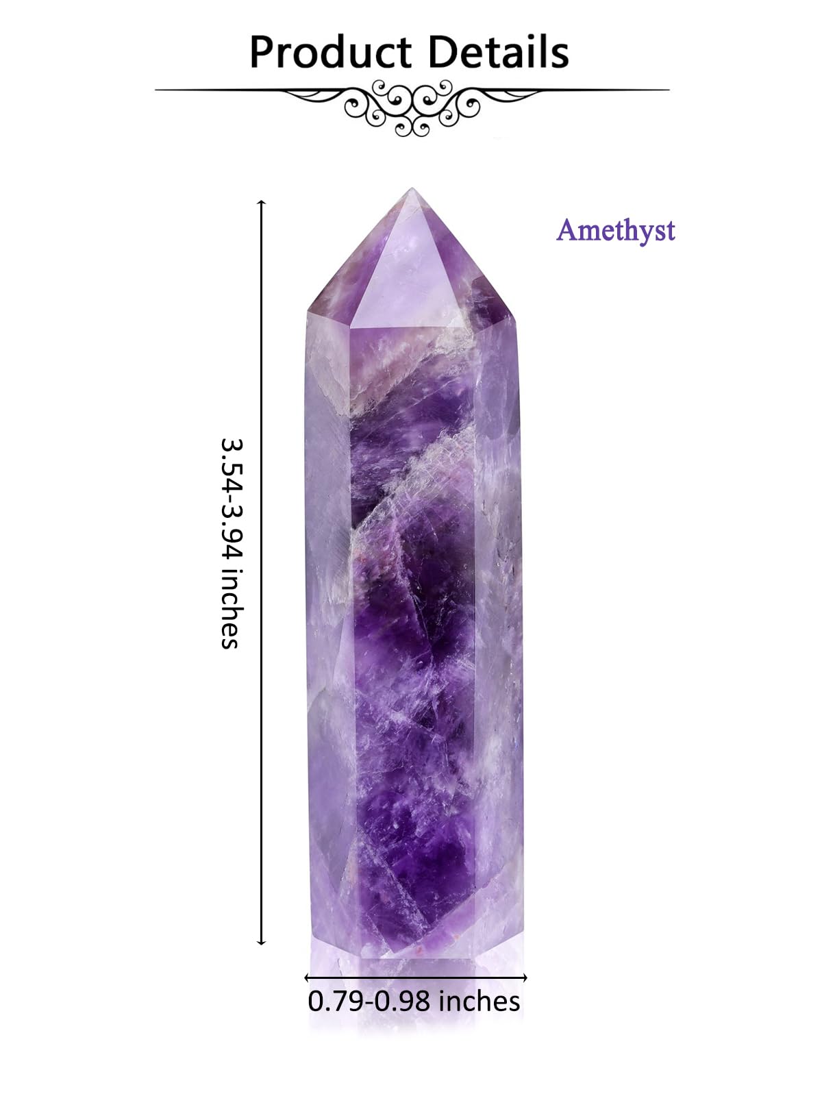 Jovivi Amethyst Healing Crystal Wands,3.5"-4" Polishied Natural 6 Faceted Single Point Chakra Crystal Wand for Reiki Energy Meditation Stone Home Decor Collection Gift 1PC