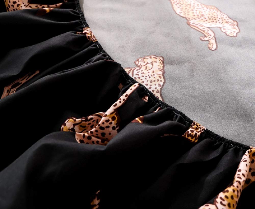 NATURETY Bedding Fitted Sheet with Deep Pocket Mattress Cover Sheets,Leo Animals Printed Fabric Bed Sheets (Black Gold, Queen)