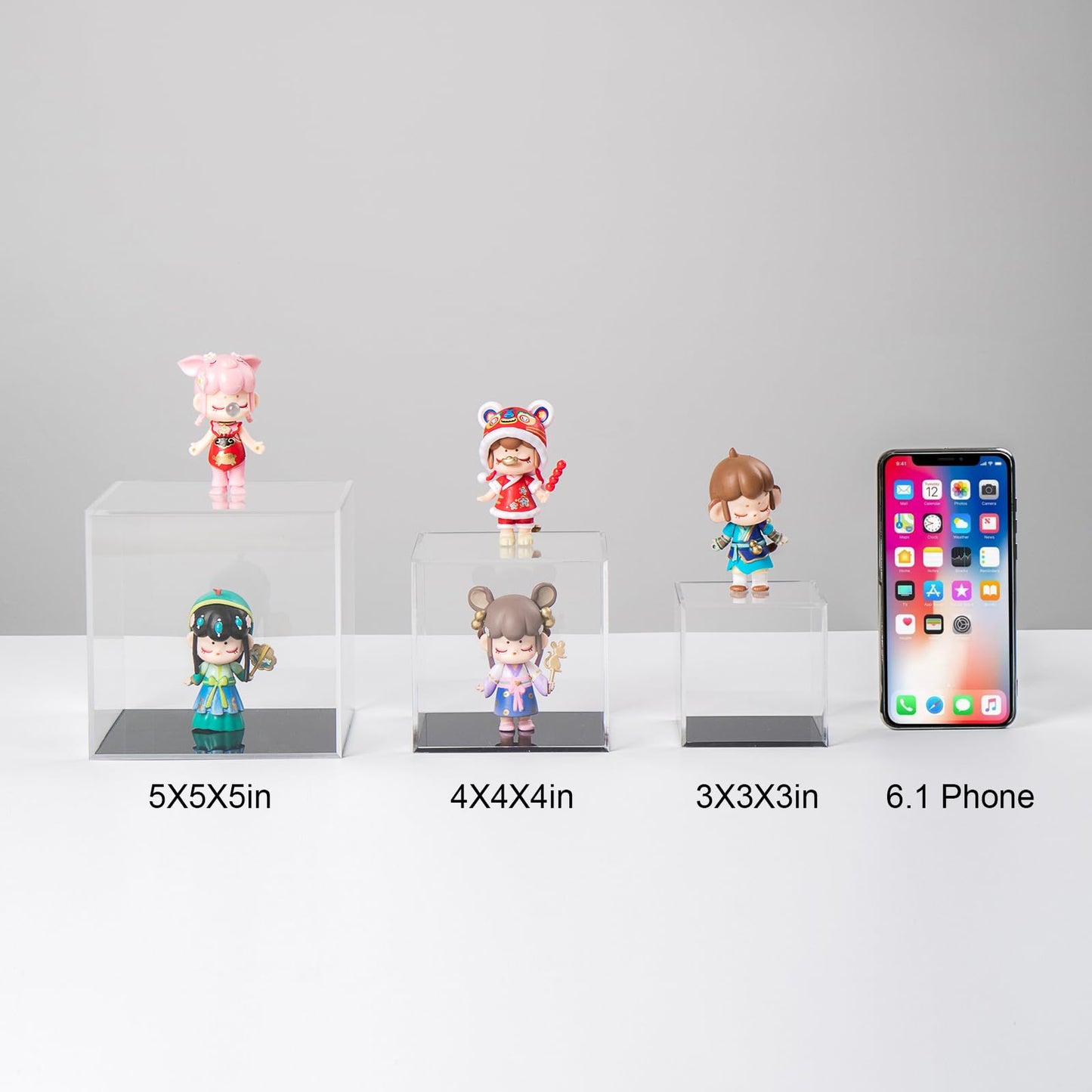 Kcgani Transparent Acrylic Square Cube Containers with Lid Storage Boxes, Action Figures Home Storage Organizing Toys Craft Supplies Display Case, Countertop Plexiglass Display Case, 4x4x4Inch