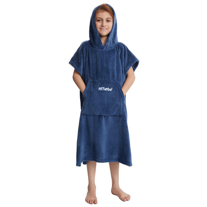 Hiturbo Kids Changing Robe Towel Poncho Bath Robe with Hooded for Beach,Swimming,Surfing Navy