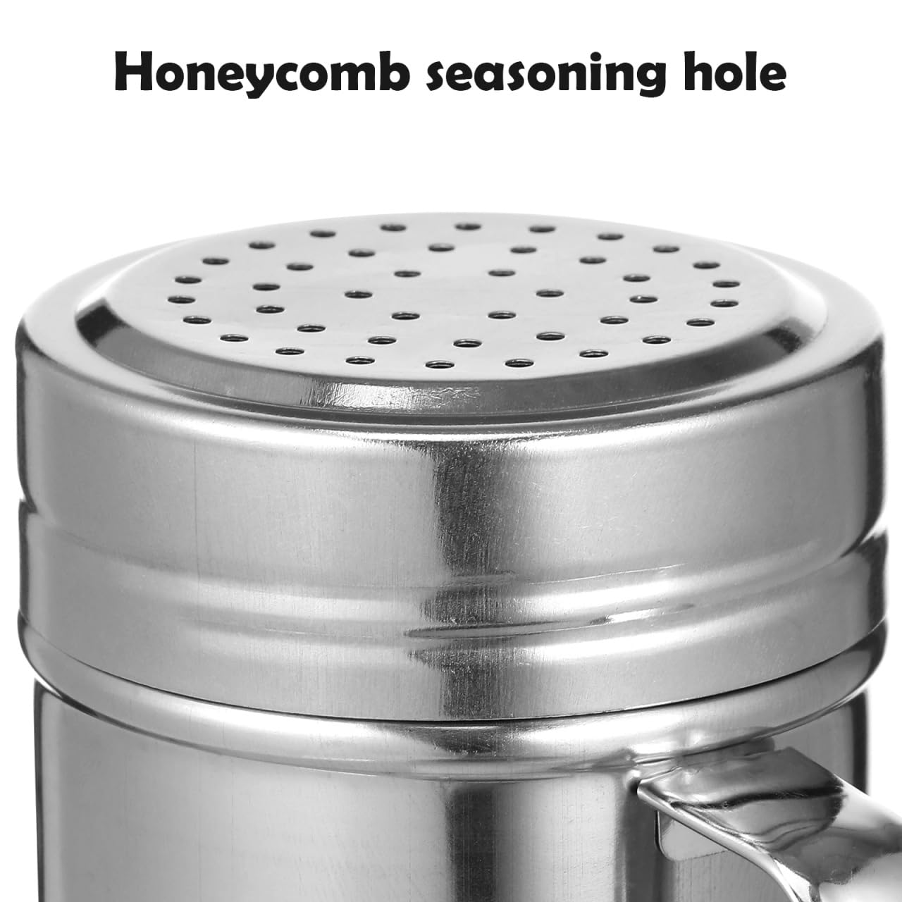 Stainless Steel Salt and Pepper Shakers: 2Pcs Set Metal Spice Seasoning Dredge Dispenser with Handle, Powder Sugar Flour Container for Kitchen Cooking