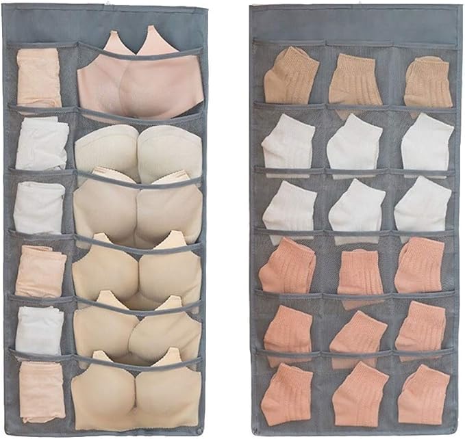 Closet Hanging Organizer with Mesh Pockets & Rotating Metal Hanger, Dual Sided