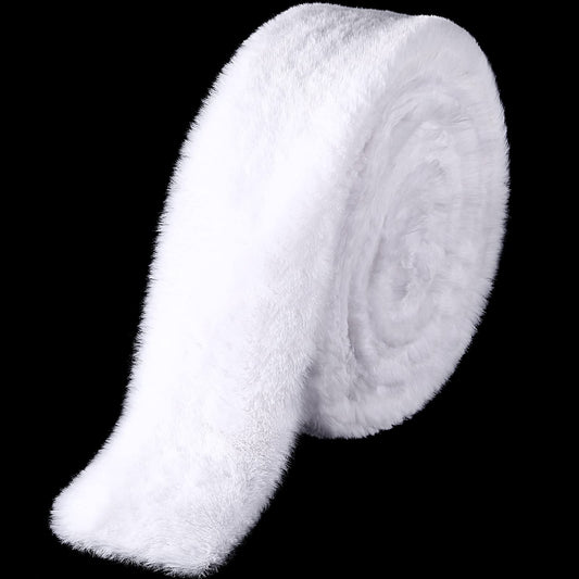 Christmas Faux Fur Ribbon Trim Winter Xmas Tree Winding Garland Artificial Furry Stripe Accessory Holiday Faux Fur Fabric Roll Garland for Xmas Party Sewing Costume Trimming (White, 3 Inch x 20 Ft)