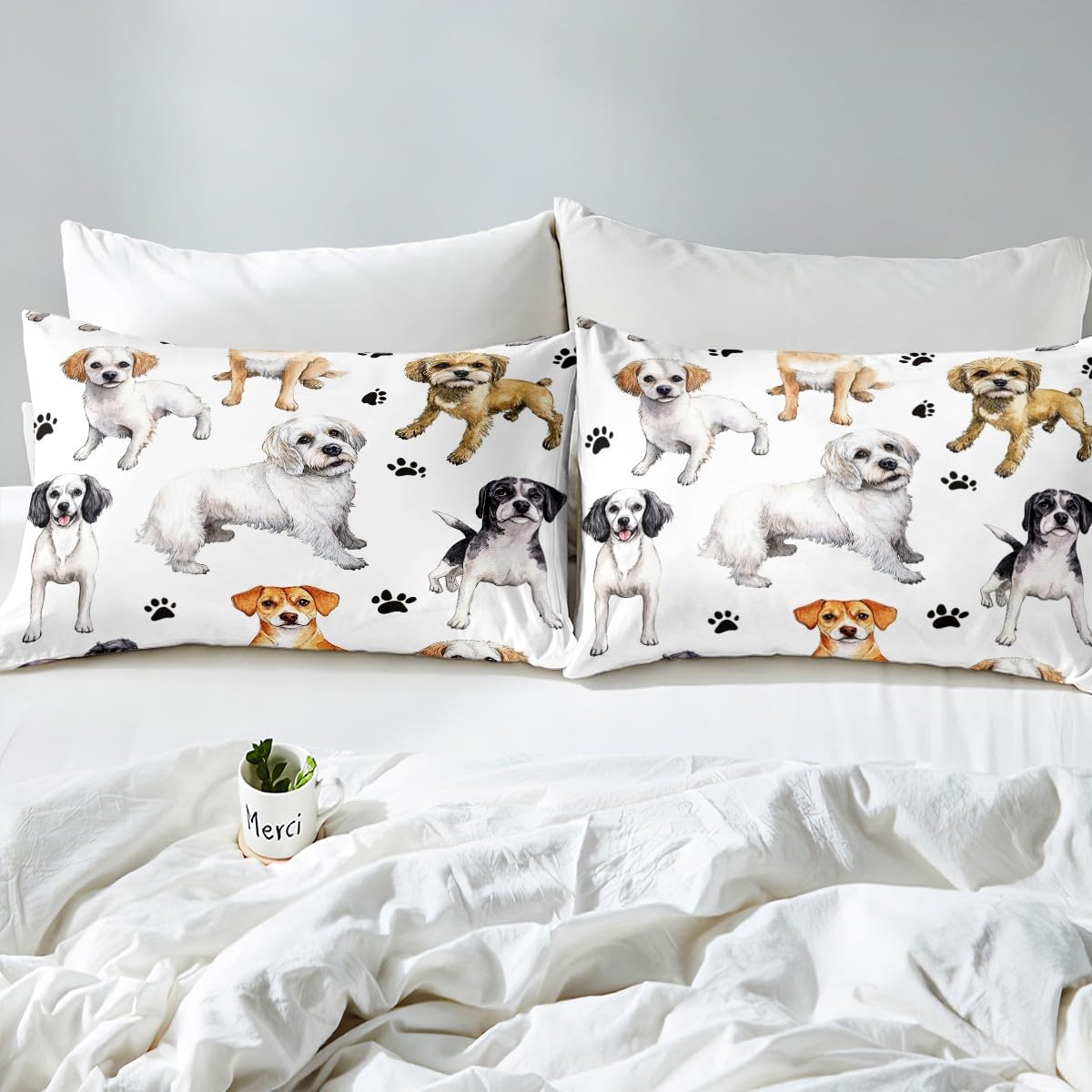 Feelyou Puppy Dog Bedding Set for Kids Boys Girls Lovely Dogs Print Fitted Sheet 3D Animal Pattern Bed Sheet Set Luxury Bed Cover,Room Decor 3Pcs Sheets Full Size
