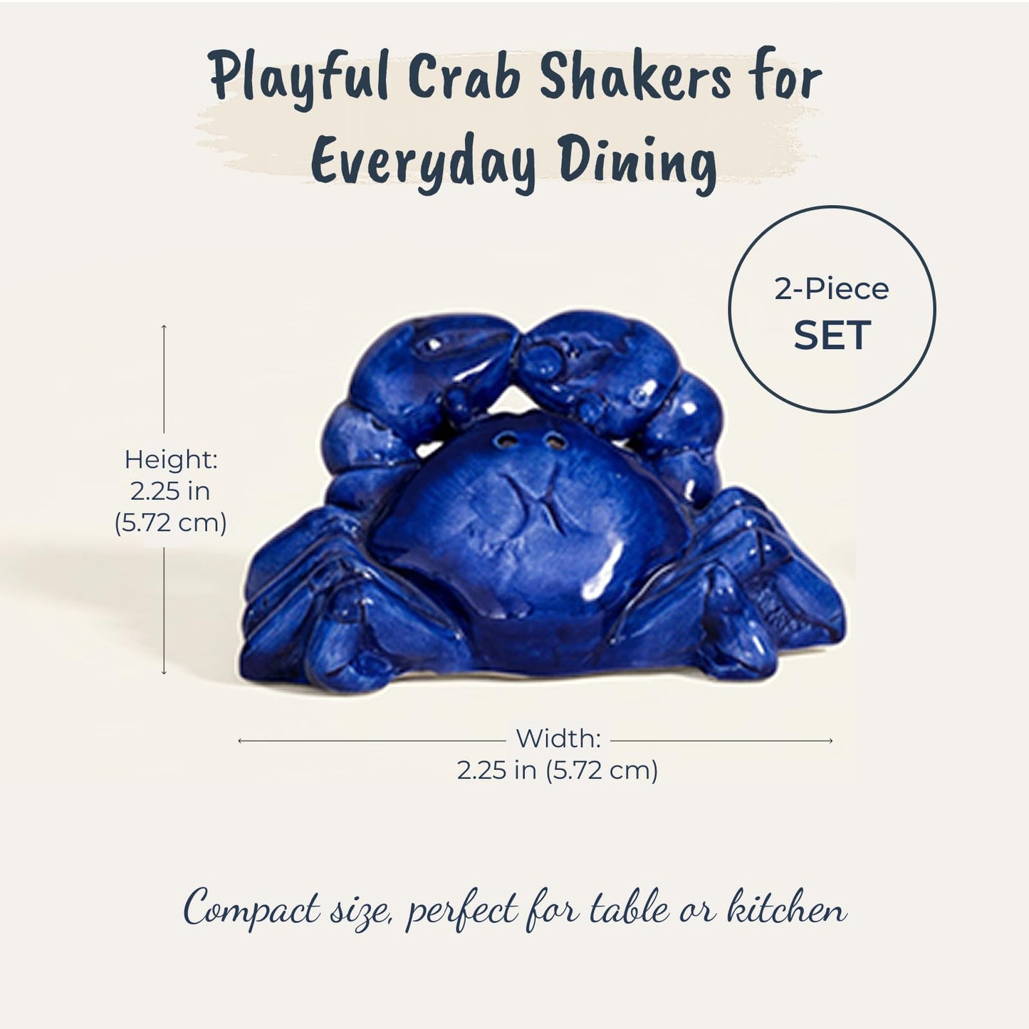 Blue Sky Clayworks Crab Salt & Pepper Shaker Set, Ceramic, 8.25" L x 2.25" W x 2.5" H, Cobalt Coastal Cuties
