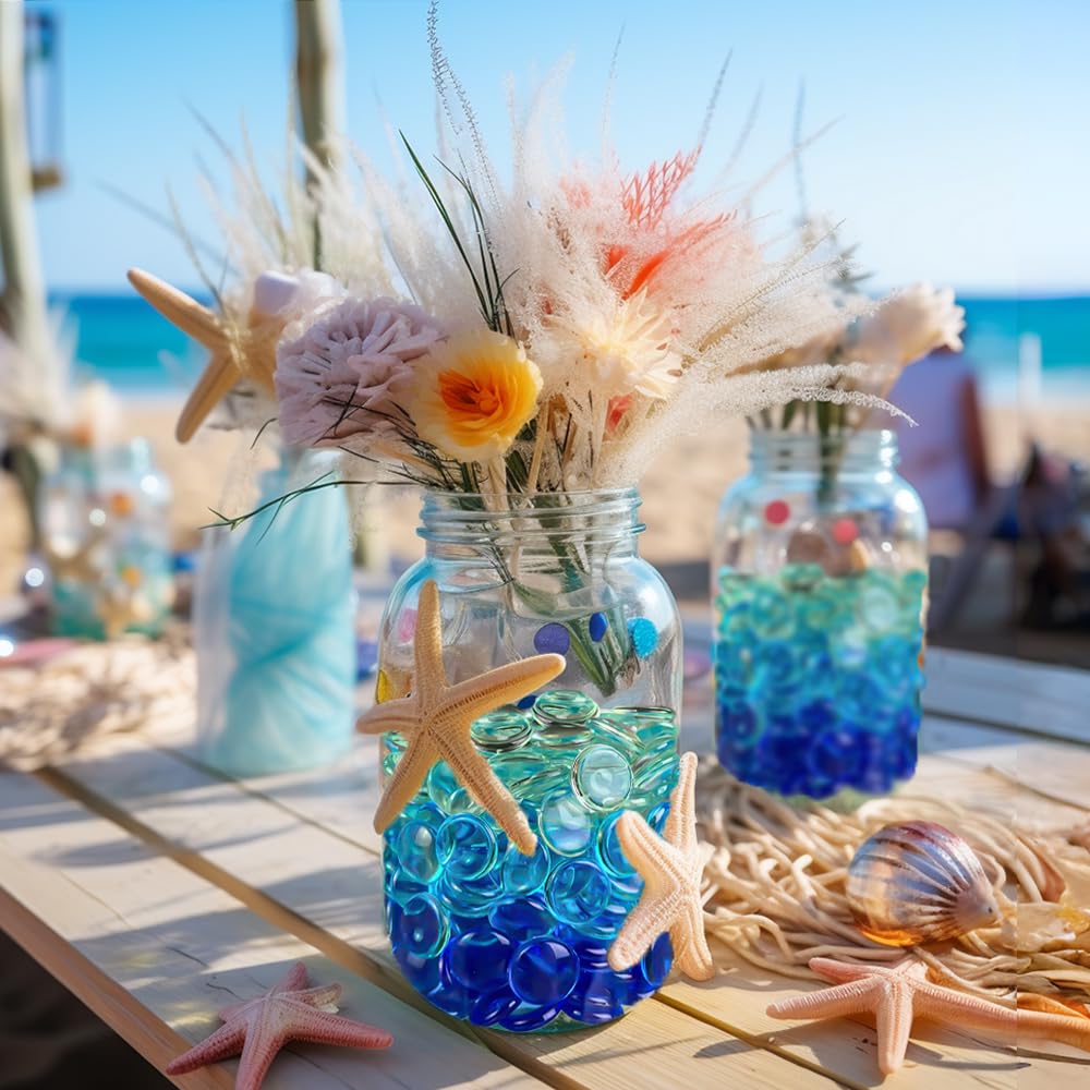 HappyFiller 630 PCS Lake Blue Acrylic Flat Marbles Decorative Gem Stones for Vase Fillers,Beach Theme Wedding Centerpieces,Table Scatters,Party Confetti,Candle Holder,Fish Tank Pebbles Beads