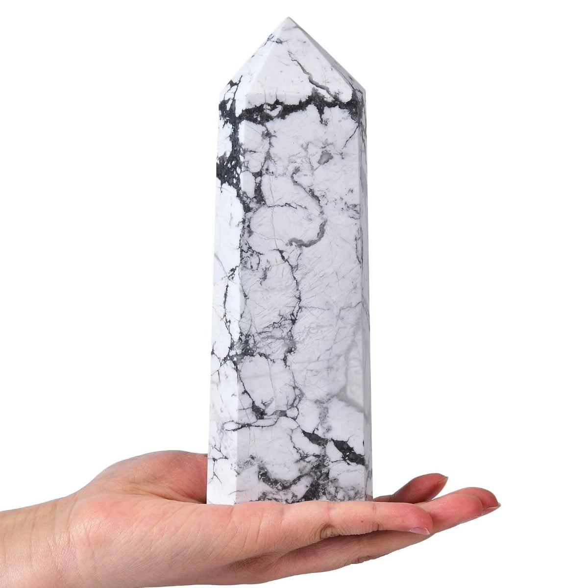 CNYANFEI Natural White Howlite Crystal Wand Tower Hexagonal Polished Stone 1.7-2.2 Lbs for Healing Meditation Reiki Chakra Balancing Home Decor Unique Handcrafted Gift