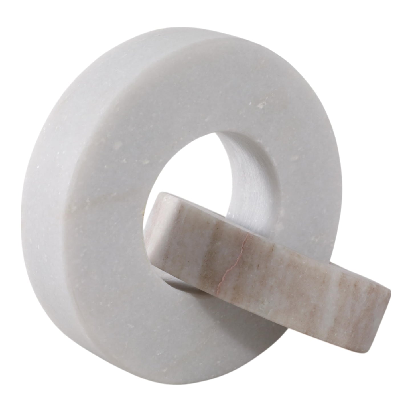 Home Decor and Bathroom Decor Marble Double Ring - Modern Shelf Sculpture and Office Accents for Room Styling - Coffee Table Ornaments and Living Room Decor Statues Design - 6", White & Beige