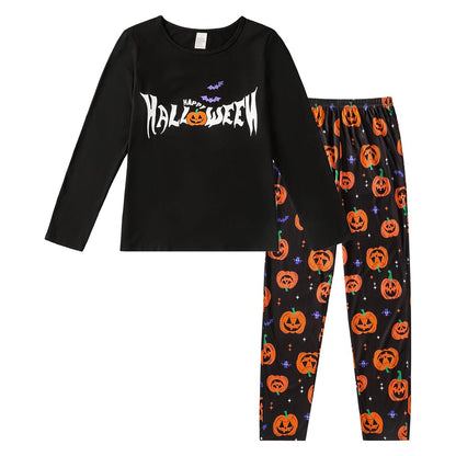 VENTELAN Women's Halloween Pajama Set Soft Lounge Sets Long Sleeve Sleepwear Holiday 2 Piece Pjs Loungewear,Halloween Black,3XL