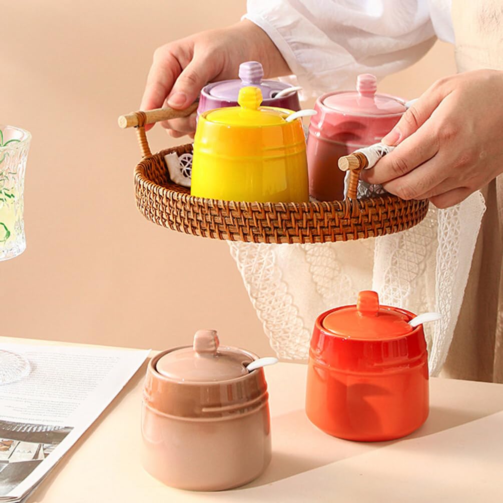 Kichvoe Ceramic Seasoning Jar with Spoon Salt Container Sugar Canister Condiment Storage Bottle for Kitchen Dining Table 3.81X3.34X2.24 Inches