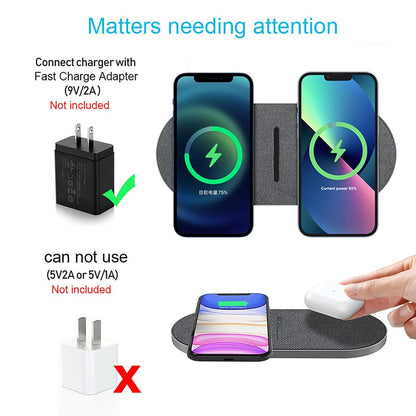 Dual 20W Wireless Charger for Multiple Devices, 40W Fast Wireless Charging Pad/Mat for Apple iPhone, AirPods, for Samsung Galaxy, Google Pixel
