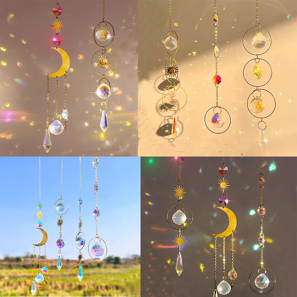 6PCS AB Crystal Suncatcher Hanging Sun Catcher with Chain Rainbow Maker Pendant Crystal Balls Prism for Window Home Garden Christmas Party Wedding Decoration