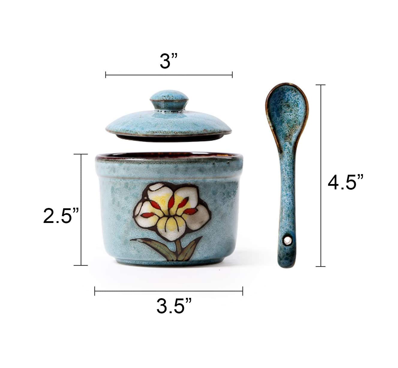 Ceramic Retro Flower Sugar Bowl Seasoning Pot with Lid And Spoon
