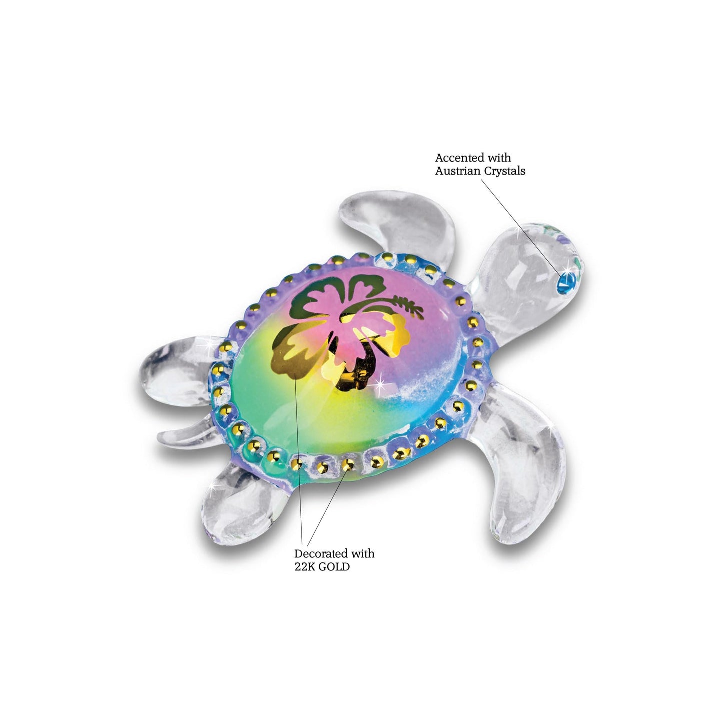 Glass Baron Island Pearl Sea Turtle Glass Figurine, Hand Blown & Sculpted with Austrian Crystal Accents, Collectible Ornament for Home Decor Table Centerpiece