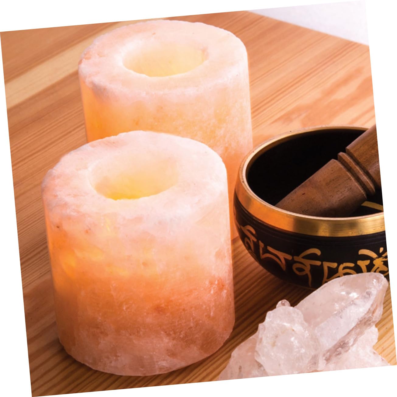 Ciieeo 2pcs Himalayan Crystal Salt Candle Holder Elegant Desktop Ornament for Home Decoration Meditation and Dining Table Decor for Farmhouse and Modern Living Spaces