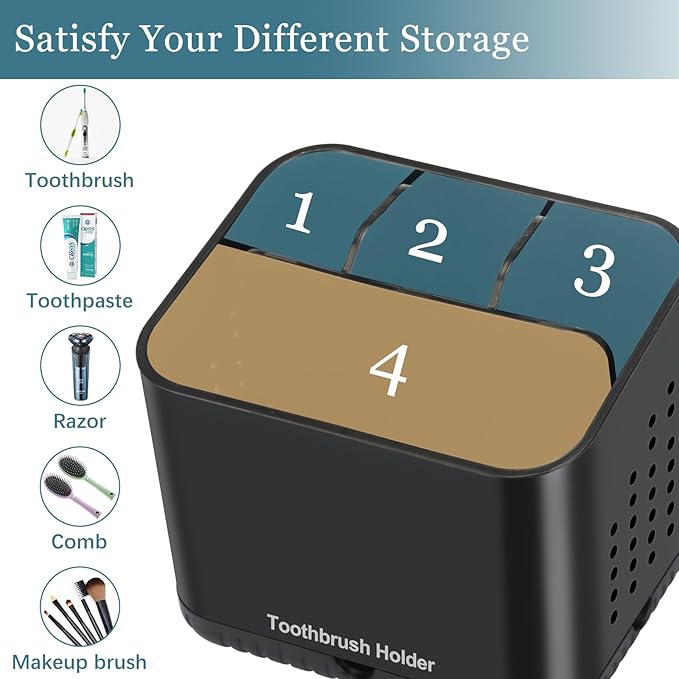 Black Toothbrush Holders for Bathrooms, Kids Electric Toothbrush and Toothpaste