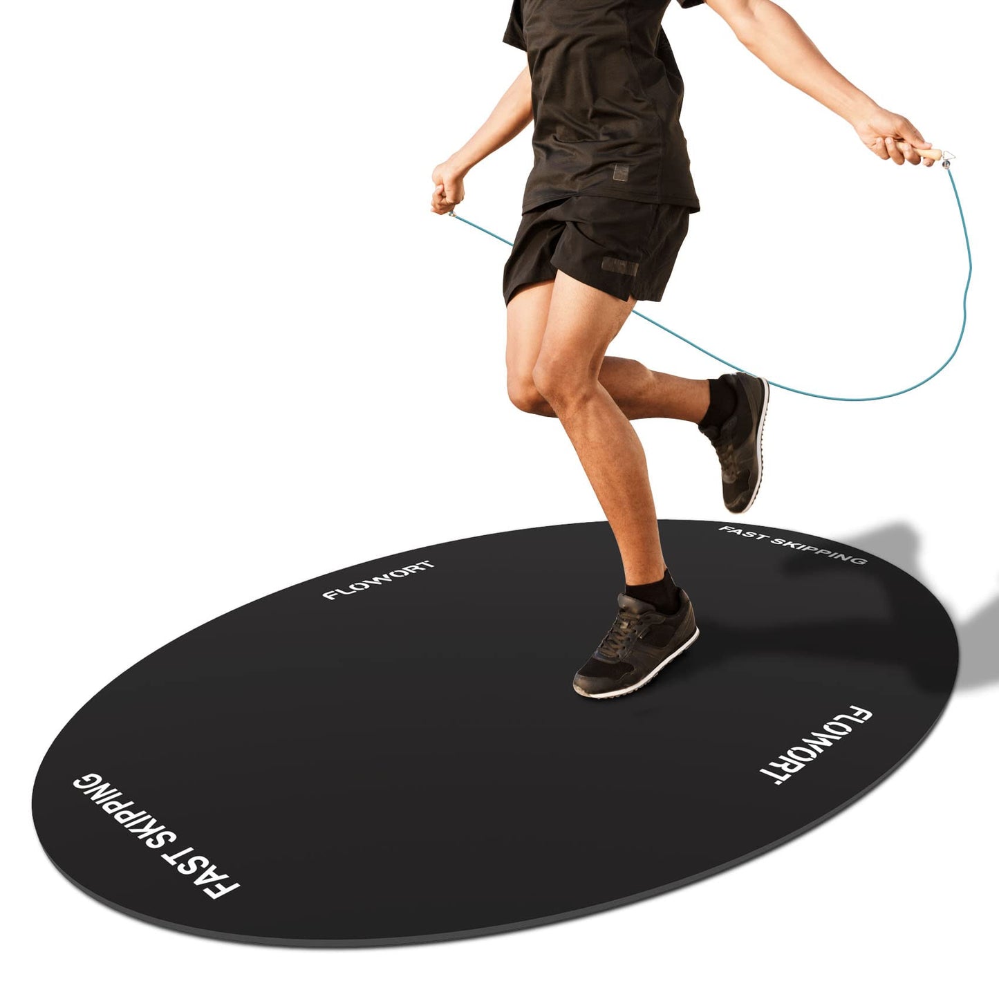 Jump Rope Mat，Large Rubber Exercise Indoor Outdoor，Shock Absorbing Mat Non-Slip Oval Design for Floor & Rope Protection, Workout Mats for Home Gym Flooring(Black)