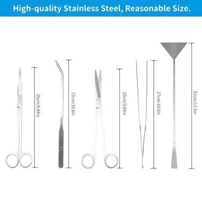 Aquascaping Tool Set - Aquatic Plant Tweezer Scissor Substrate Spatula Aquarium Scraper 5 in 1 Stainless Steel Fish Tank Starter Kit & Aquarium Tank Plant Kit